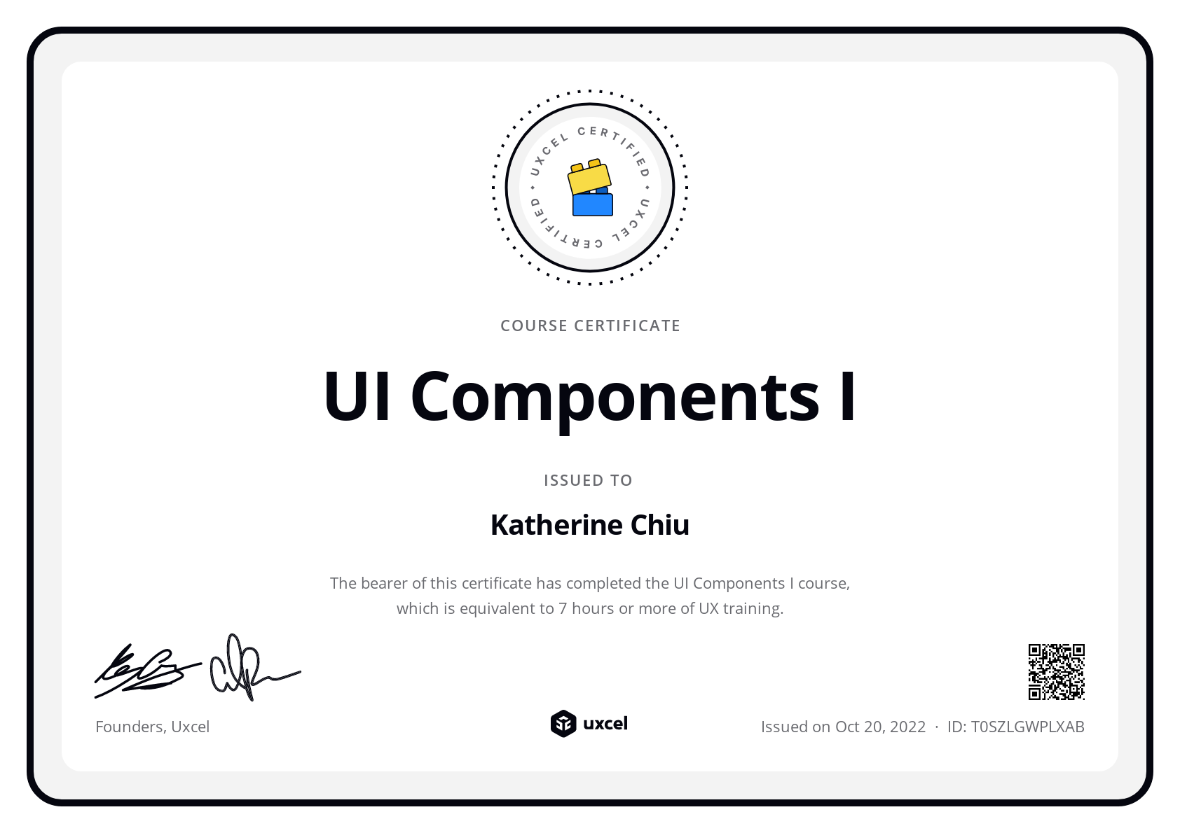Katherine Chiu's certificate